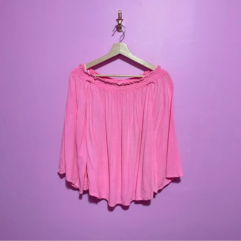 Lilly Pulitzer Nita Top Women’s Small‎ Tiki Pink Off-Shoulder Bell Sleeve Blouse - Picture 2 of 6